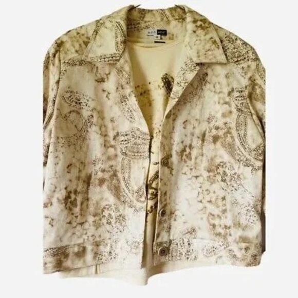 600 West Womens Jacket T-Shirt Ivory Paisley Buttons Stretch Embellished XL - Picture 2 of 8